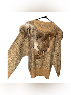 Vintage 70s/80s Southwestern/Native American Genuine Rabbit Fur Sweater PTP 29